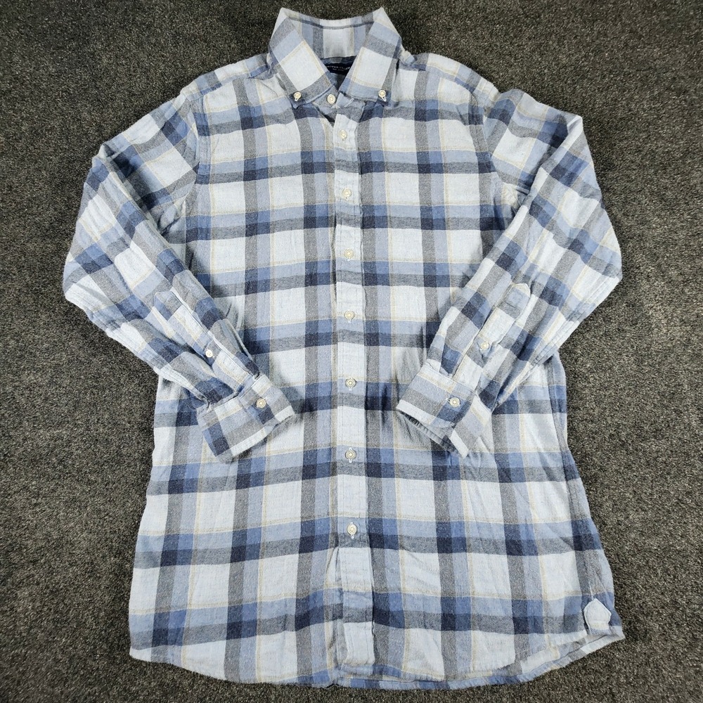 Proper Cloth‎ Custom Flannel Blue Plaid Button Up Long Sleeve Shirt Men's Sz. M